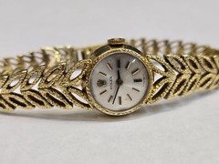 Vintage 50s Rolex 14K Gold Ladies 17.5mm Cocktail Watch Textured Leaf Band