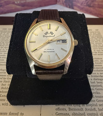 Competition II Automatic Day/Date 17J Silver Dial 34mm Brown Leather Strap