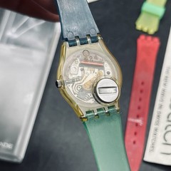 Swatch Watch Vintage Black Coral LK101 1986 Palm Coral Green Blue Needs Battery
