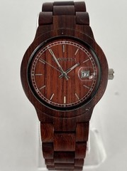 Earth 38mm Natural Wood Quartz Date Watch w/Bracelet & New Battery