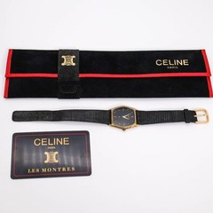 Celine Square Gold Black Quartz Wristwatch Japan Vintage Rare 078416