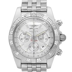 Breitling Chronomat 44mm Auto AB0110 Diamond Bezel Chronograph White Dial w.B/P
