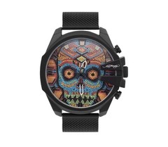 Ed Hardy Mens Beaded Skull Black Dial/Matte Black Metal Mesh Strap Watch 53 mm
