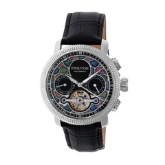 Heritor Automatic Aura Men’s Semi-Skeleton Black Leather Silver Watch HR3501