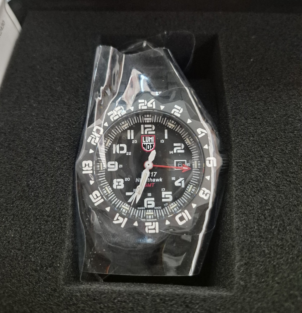 Luminox Nighthawk F-117 GMT Watch Black Dial Bracelet Box Rotating Bezel
