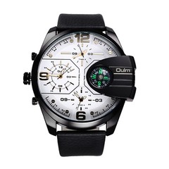 Men Sports Triple-Core Triple Time Zone Large Dial Quartz Wrist Watch PU Leather