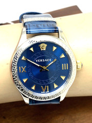 Versace Wome’ns Watch VE2S00122 Hellenyium Swiss Quartz Blue Dial Leather Band