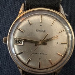 Waltham Super Clean Gold Black Leather Band Wind-Up Men’s Wrist Watch WORKS!