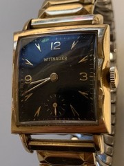 VINTAGE WITTNAUER MEN’S WATCH BLACK DIAL 10KGF BEZEL MANUAL WIND VERY NICE
