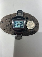 Fossil Big Tic Watch Square Quartz Silver Steel Rare Digital New Batteries