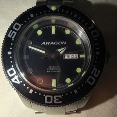 Aragon Professional Automatic Diver 200m Day-Date Black Dial SS Bracelet