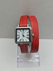 Ann Taylor Loft Womens Double Wrap Red Leather Silver Tone Watch New Battery