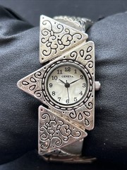 Geneva Unique Silver Tone Women’s Cuff Watch
