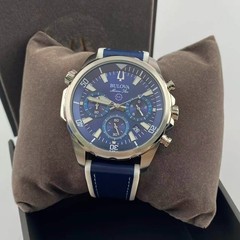 Bulova Marine Star 96B287 Blue Dial Leather Strap Men’s Chronograph Quartz Watch