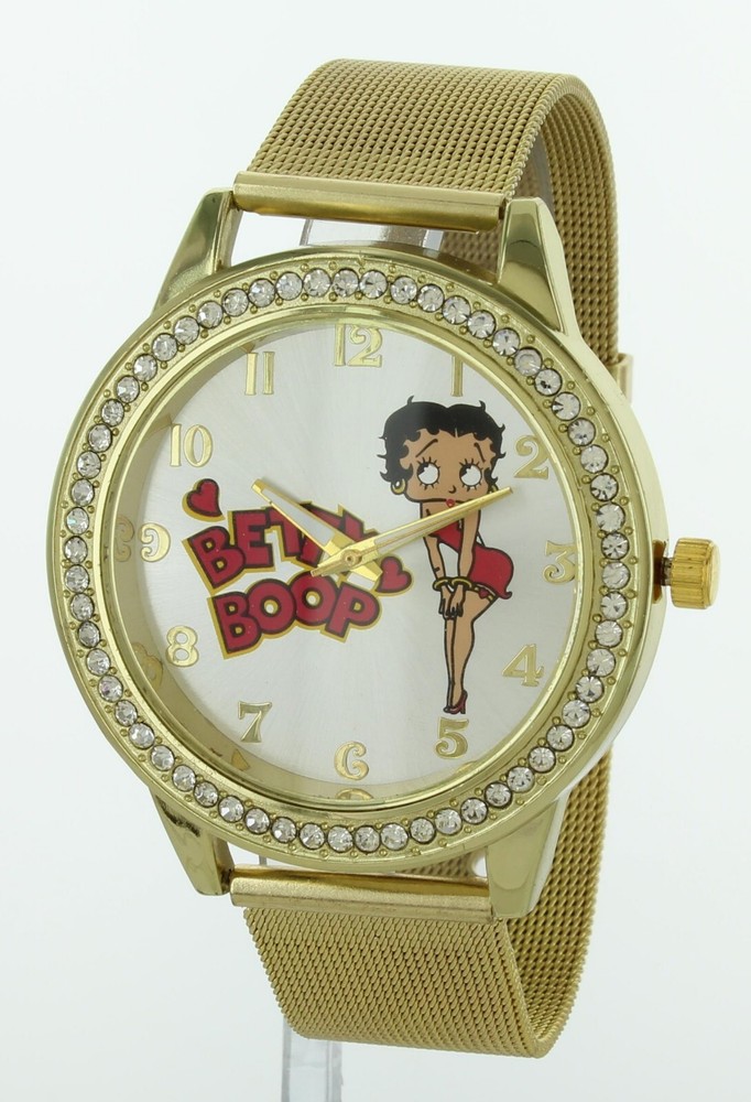Betty Boop Women’s Gold tone Analog Wristwatch Metal Mesh Band 45mm Jumbo case