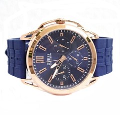 GUESS Watch Men’s Wristwatch Vertex W1177G4 Silicone Blue Rose Gold New