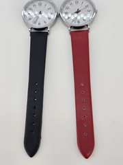 2X Women’s Field Watch 34MM White Dial Black Red Faux Leather Bands NEW Battery
