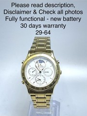 Seiko 7T36-6A29 Alarm Chronograph Moon Phase Watch In Good Condition.