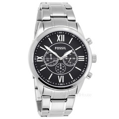 FOSSIL Flynn Mens Chronograph Watch Large Black Dial Silver Stainless Steel Band