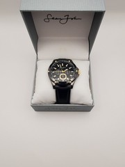 Sean John Mens Black Chronograph Leather Strap Analog Dial Quartz Wristwatch