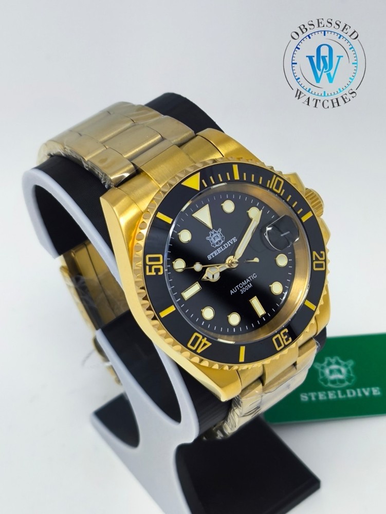 Steeldive SD1953IPG-SS Water Ghost Automatic Dive Watch Gold Black UK Stock