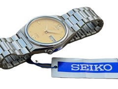 Seiko 5 Automatic Gold Dial Lume Dots Day Date Men’s Vintage Watch S-140