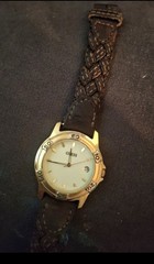 1996 Guess Watch Gold Tone Date Brown Braided Strap Vintage Style New Battery