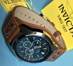 INVICTA BUNDT STRAP MULTI-DIAL DAY DATE COACHMAN QUARTZ WATCH BLACK BRONZE BROWN
