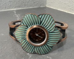 Decree Womens Watch Bronze Dial Green Flower Hinged Cuff New Battery