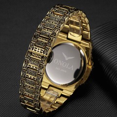 ONOLA Men Quartz Watch Luxury Retro Golden Stainless Steel Watches Reloj Hombre