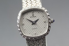 [Exc+5] Cyma 200-2 Silver 4P Diamonds Mesh Bracelet Quartz Women’s Watch JAPAN