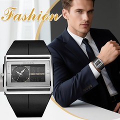 Men Rectangle Dual Display Military Tactical Luminous Wrist Watch Silicone Strap
