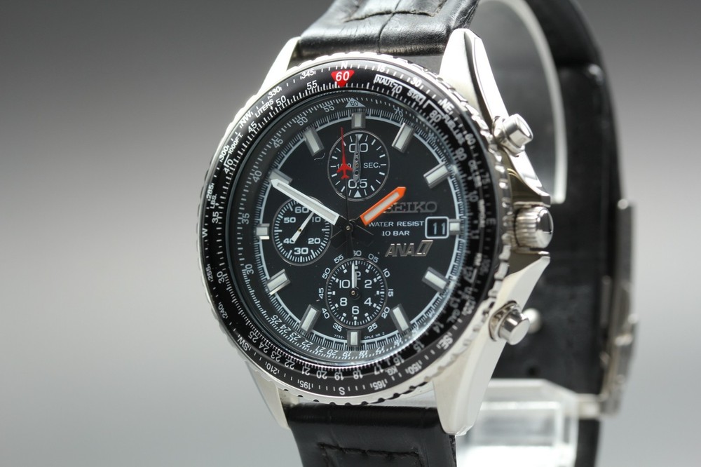 MINT SEIKO 7T92-0CF0 SZER022 Flightmaster Pilot ANA Black Quartz Men Watch JAPAN