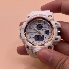 SANDA Sport Watch Digital Analog White Resin Chronograph Alarm Water Resist