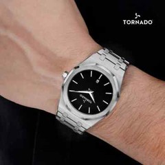 WATCH MEN TORNADO AURORA ECHO Analog Black Silver Stainless Steel Sapphire JAPAN