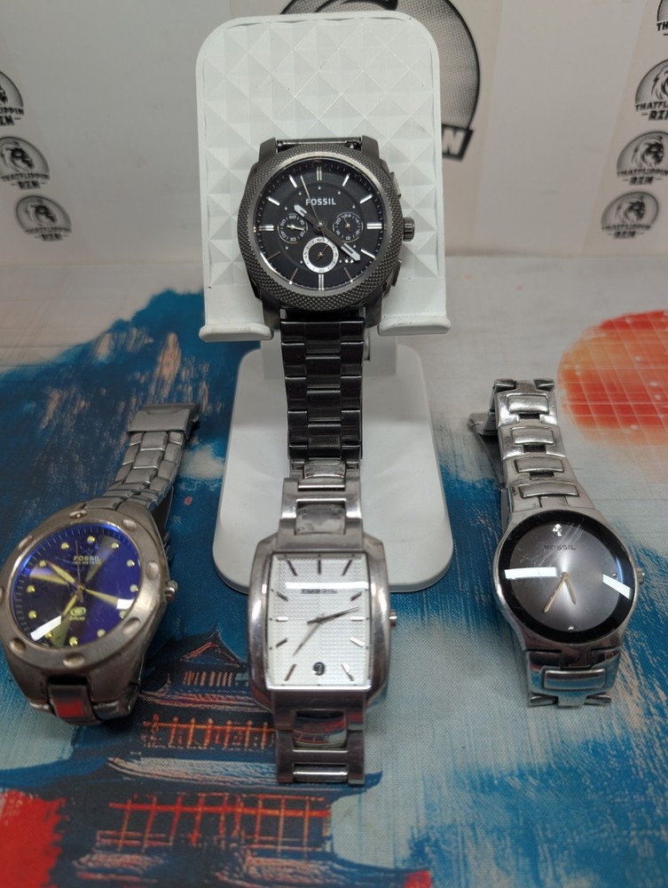 Variety Of 4 Fossil Brand Watches All Work, Some Need Batteries. Stainless Steel