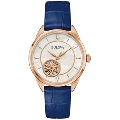 Bulova Women’s Sutton Open Aperture Navy Leather Automatic Watch 34MM 97L180