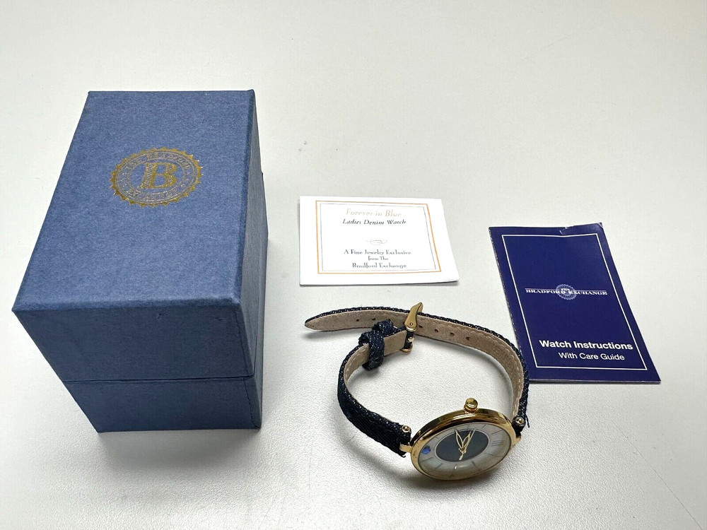RARE GENUINE The Bradford Exchange Forever In Blue Denim Ladies Watch IN BOX