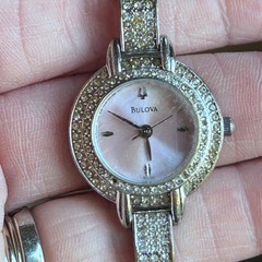 Bulova Women’s Pink Face Stainless Steel Crystal Bracelet Clasp – Works