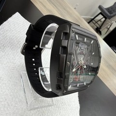 WLISTH Men’s Automatic Skeleton Tonneau Wristwatch Date Black Rubber Strap