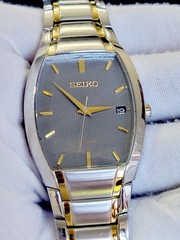 Seiko Solar Two-Tone V157-0AT0 Works [RARE] 35mm Men’s Watch New Capacitor 8.2″