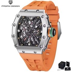 PAGANI DESIGN 2024 Men’s Quartz Watches Skeleton Stainless Steel Sports Orange