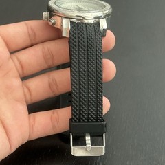 Frez FR020 Quartz Analog 45mm Date Silver Tone Diamond Bezel Black Strap