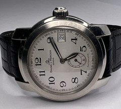 Baume & Mercier 39mm Steel Capeland Automatic Date Watch Silver Off White Dial