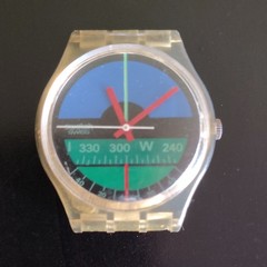 Swatch Nautical Quartz Clear Wristwatch Blue Green Black Dial. needs battery.