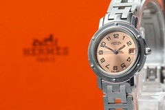 HERMES Clipper CL4.210 24mm Pink Date Sunray Ladies Watch Vtg 2001 Near MINT