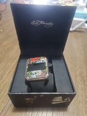 Ed Hardy Men’s Wrist Watch Skull Roses Digital Matte Black Silicone Strap-New