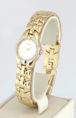 NEW YEMA by Seiko YM 874 Women’s Vintage Goldtone Quartz CZ Watch in Wooden Box