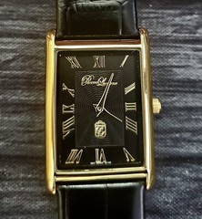 Authentic Pierre Lucerne Slim Quartz Mens BLK Tank Dress Watch