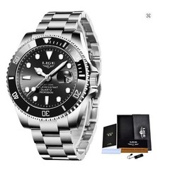 LIGE Mens Diver Wristwatch Luxury Quartz Gold Black Sports Silver Business Watch
